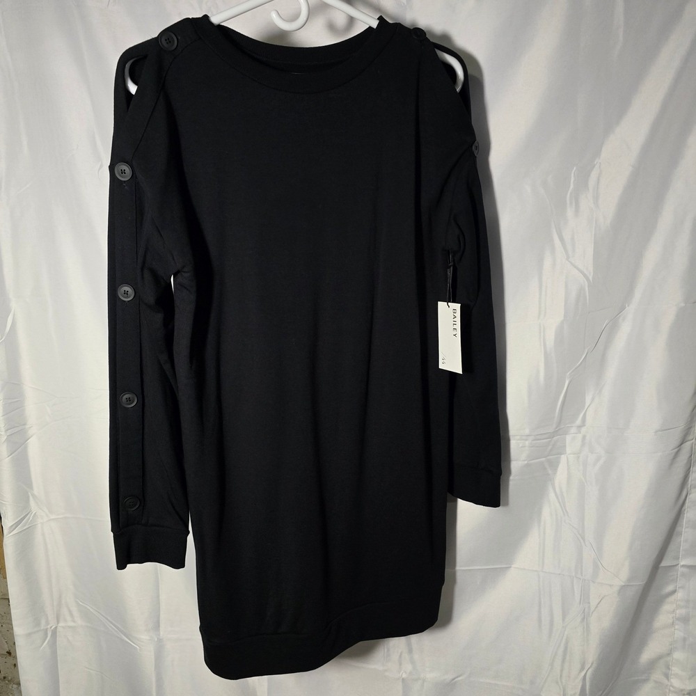 Bailey 44 Black Cold Shoulder Button Sleeve Mini Dress Tunic Small bodycon